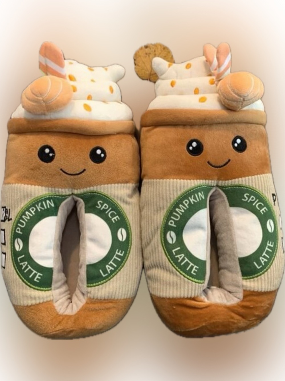 Feetmoji Pumpkin Spice Latte Plush Slippers for Women - Orange Cream